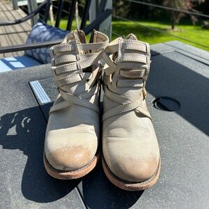 Beige Strappy Ankle Boots